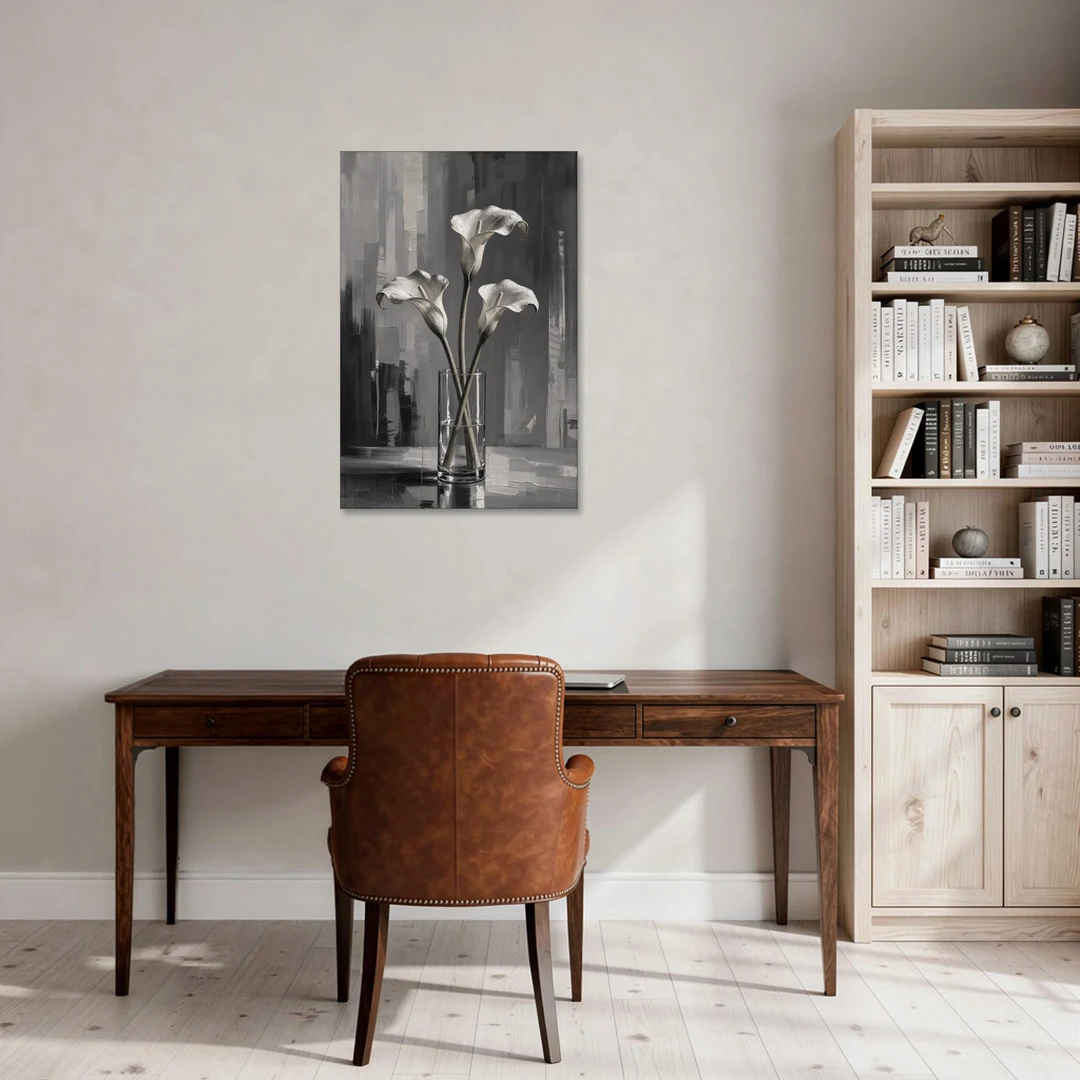 Calla Lily Wall Art with Three Stems in Glass - Canvas Wall Art - Office - 24x36