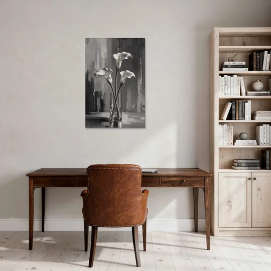 Calla Lily Wall Art with Three Stems in Glass - Canvas Wall Art - Office - 24x36