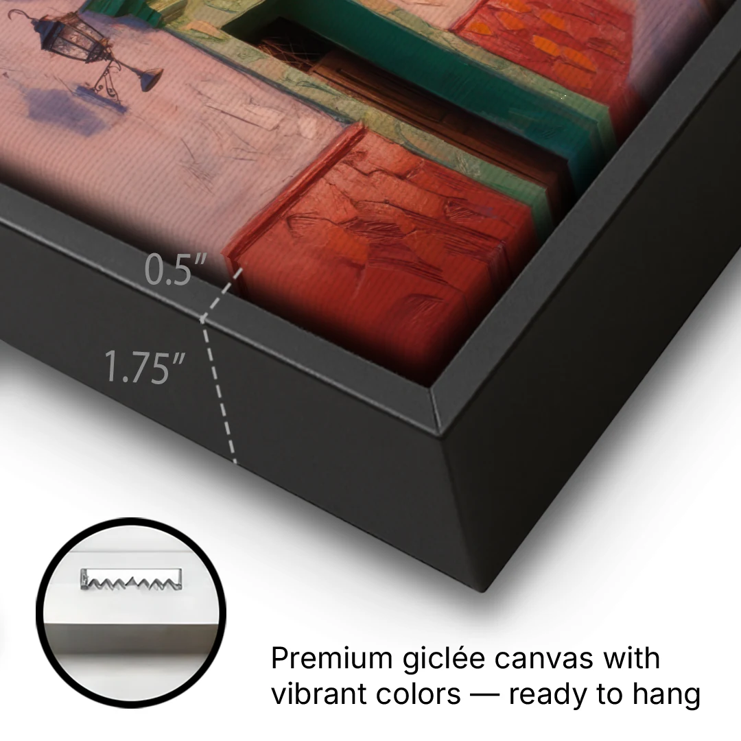 Callejón del Beso Alley - Black Framed Canvas Wall Art - Gallery Wrap Corner