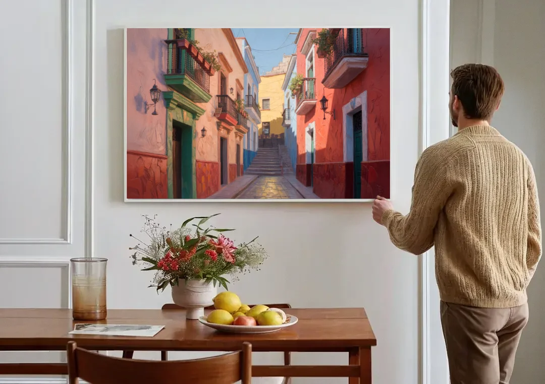 Callejón del Beso Alley canvas wall art above a dining table