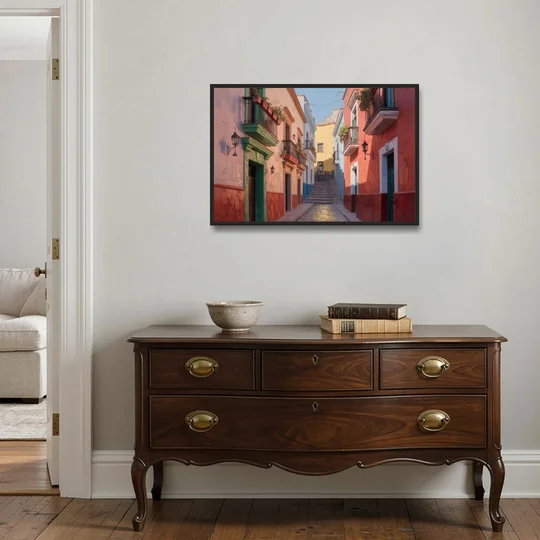 Callejón del Beso Alley - Black Framed Canvas Wall Art - Coffee Table - 36x24