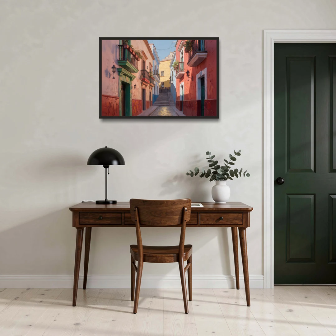 Callejón del Beso Alley - Black Framed Canvas Wall Art - Office - 36x24