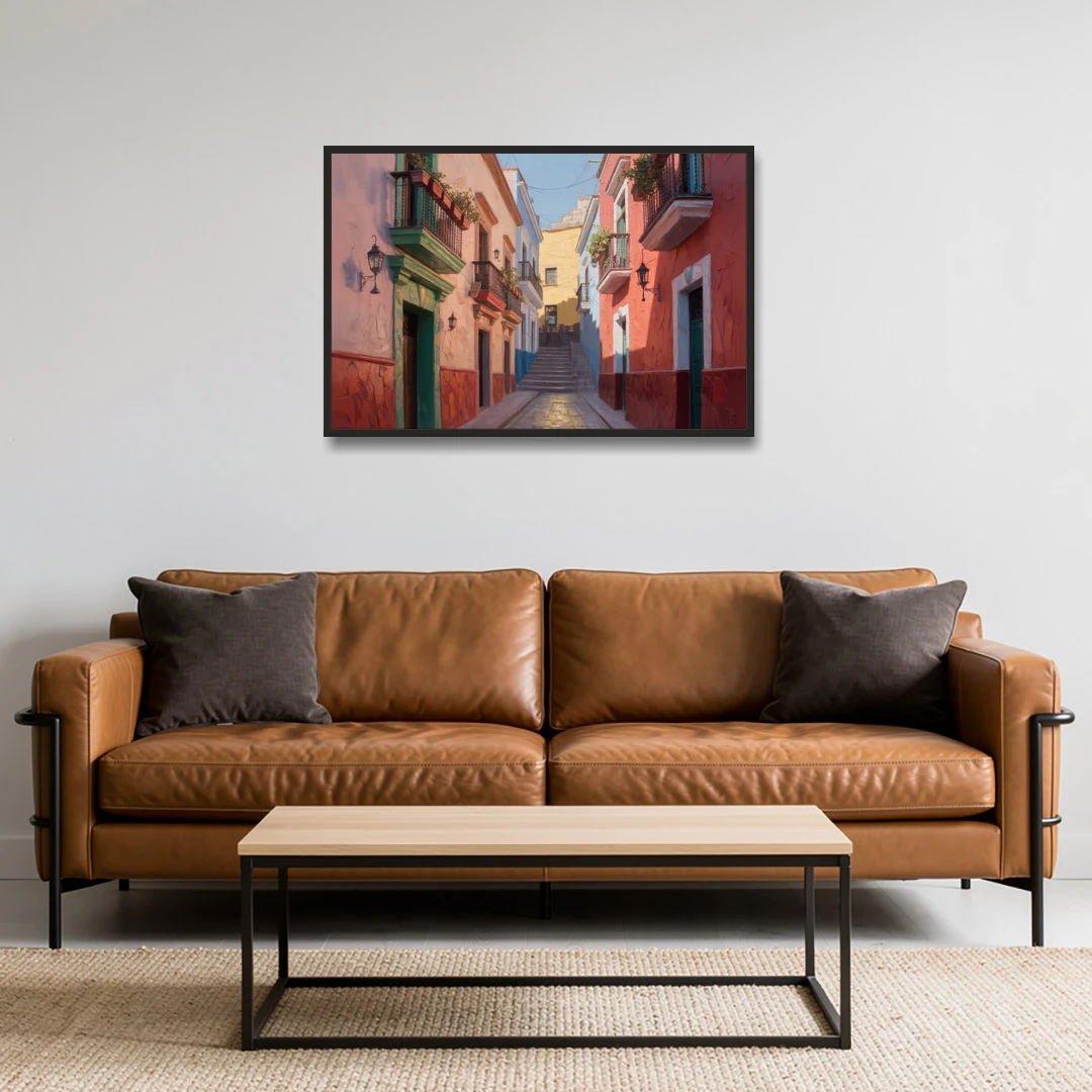 Callejón del Beso Alley - Black Framed Canvas Wall Art - Sofa - 36x24