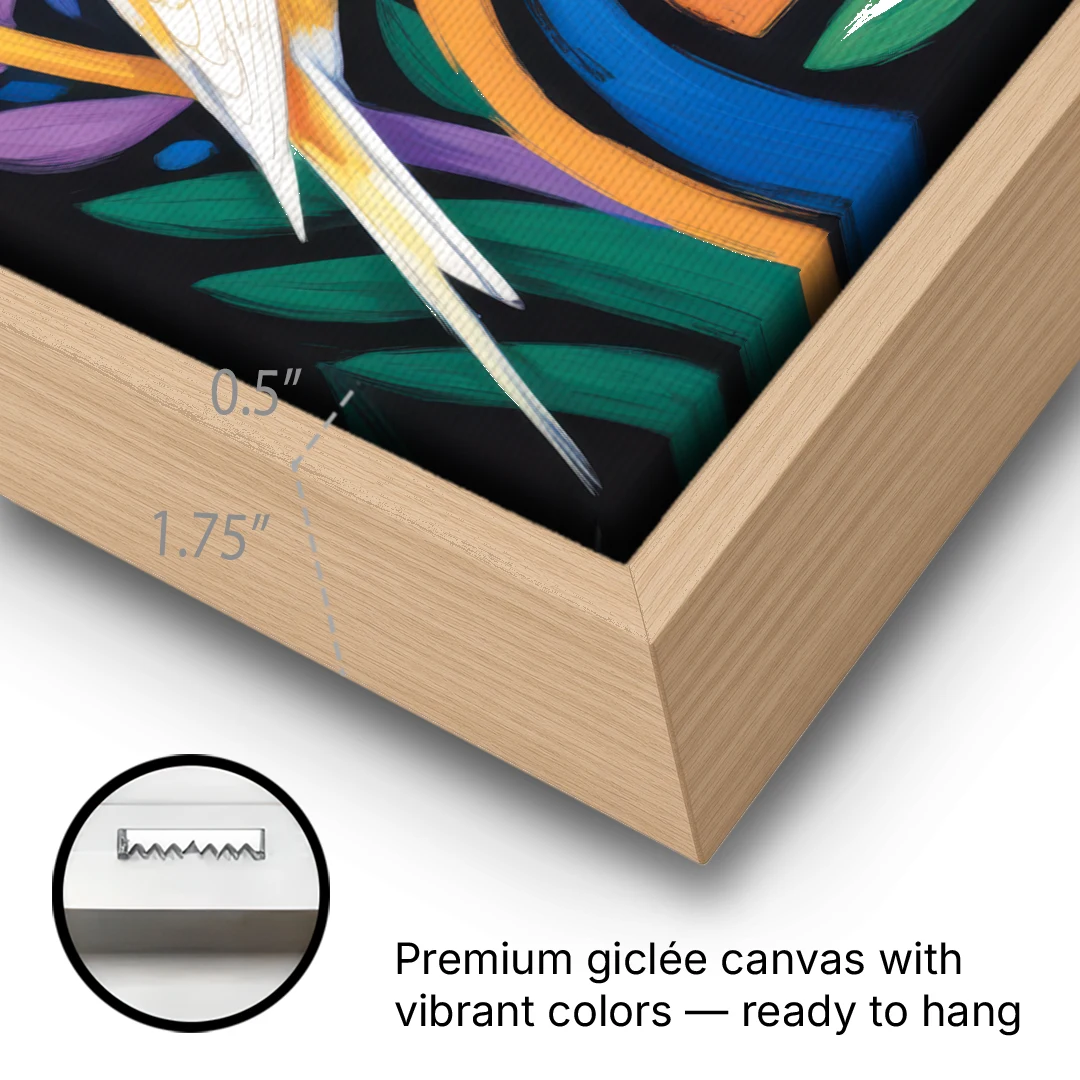 Calm Canary Chirp - Oak Framed Canvas Wall Art - Gallery Wrap Corner