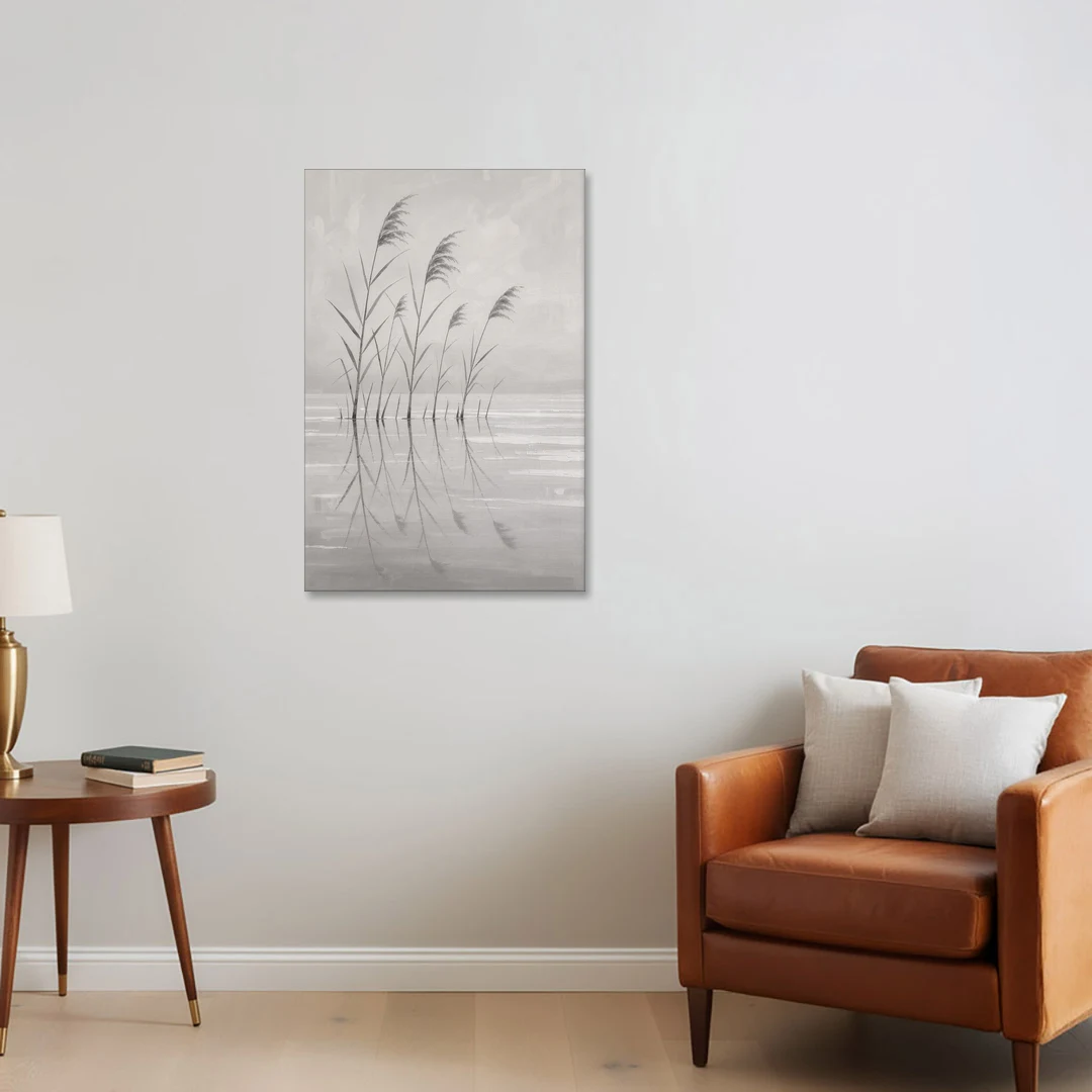 Calm Wall Art of Reeds in Still Water - Canvas Wall Art - Sofa - 24x36