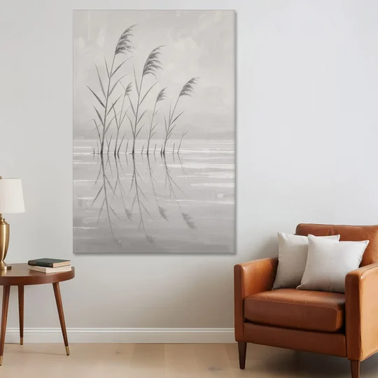 Calm Wall Art of Reeds in Still Water - Canvas Wall Art - Sofa - 40x60