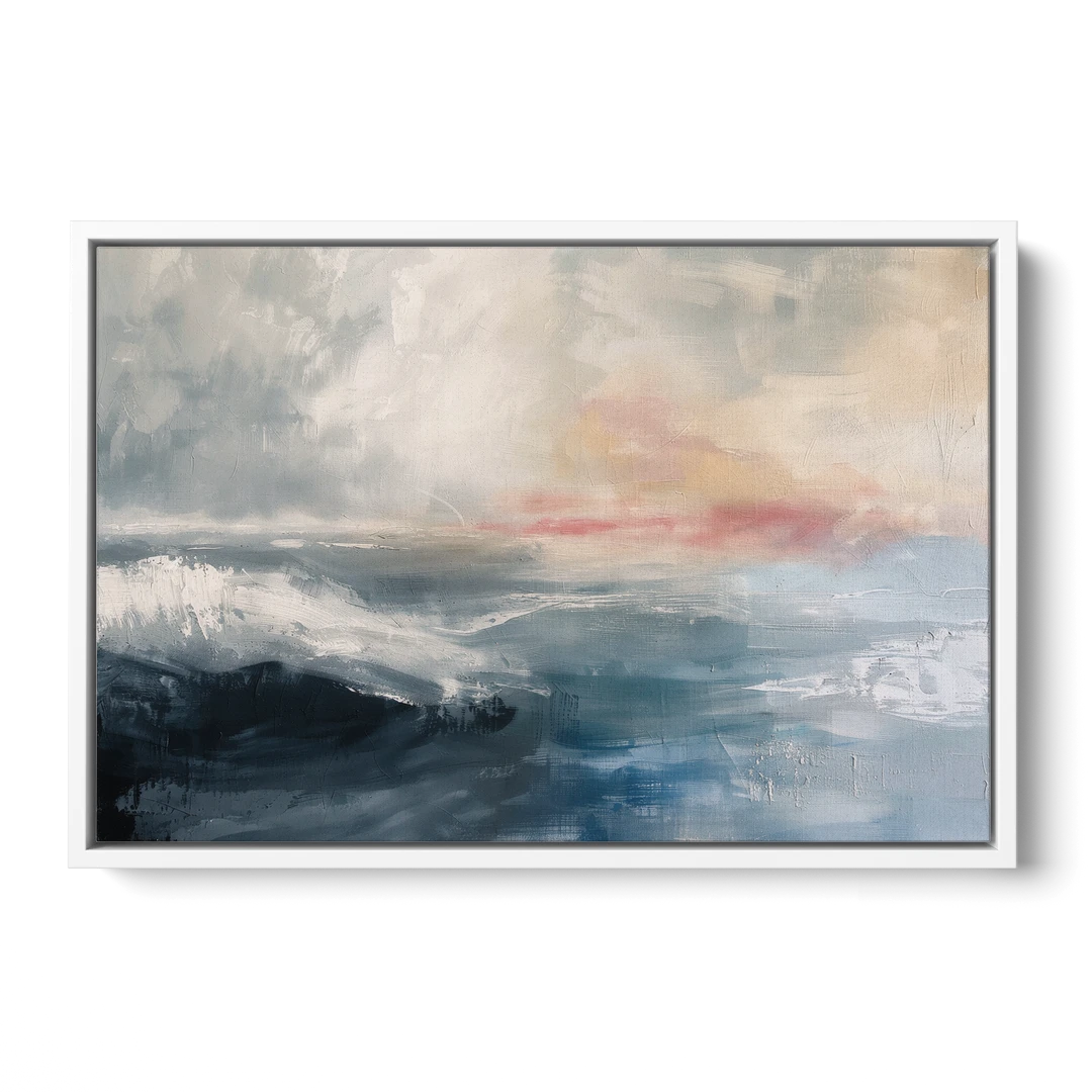 Calming Blossom Seam at Misty Dawn for the Bedroom - White Framed Canvas Wall Art - Front