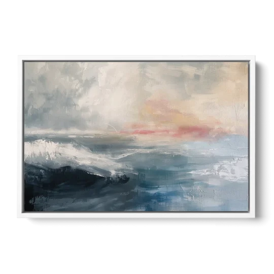 Calming Blossom Seam at Misty Dawn for the Bedroom - White Framed Canvas Wall Art - Front