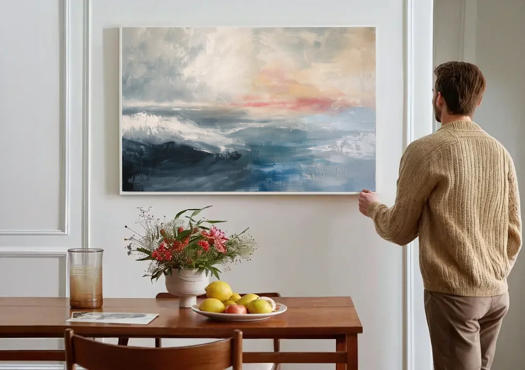 Calming Blossom Seam at Misty Dawn for the Bedroom canvas wall art above a dining table