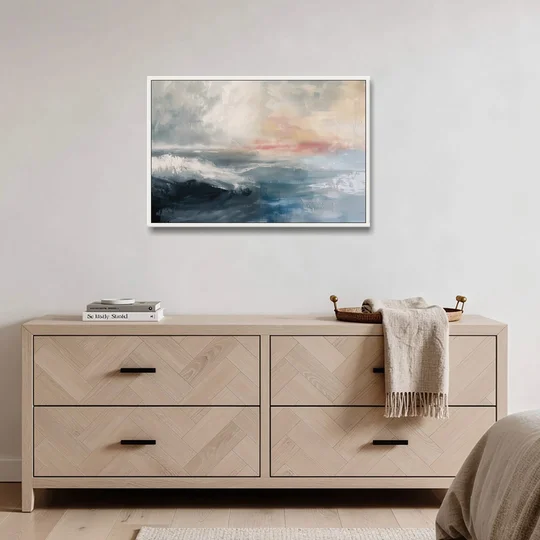 Calming Blossom Seam at Misty Dawn for the Bedroom - White Framed Canvas Wall Art - Coffee Table - 36x24