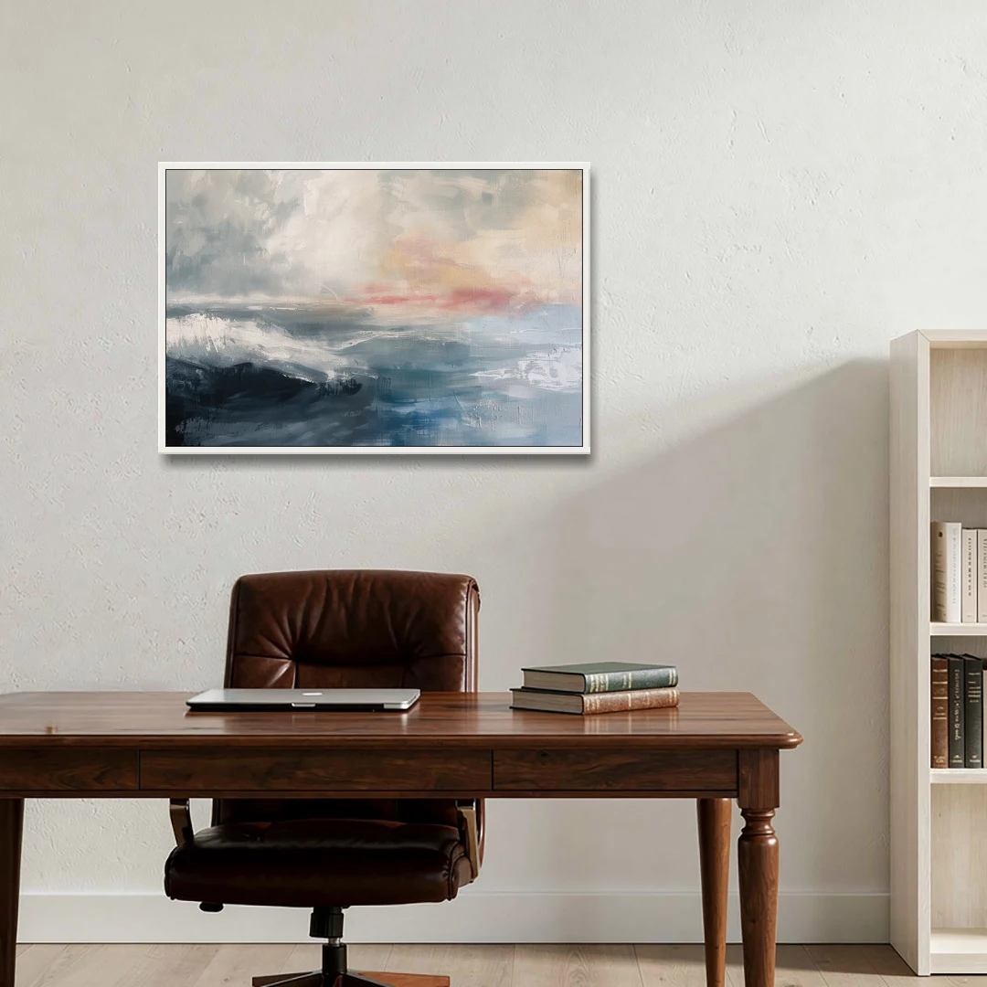 Calming Blossom Seam at Misty Dawn for the Bedroom - White Framed Canvas Wall Art - Office - 36x24