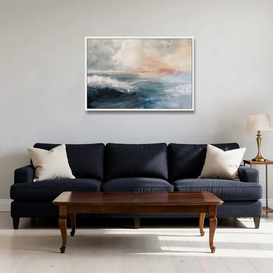 Calming Blossom Seam at Misty Dawn for the Bedroom - White Framed Canvas Wall Art - Sofa - 36x24