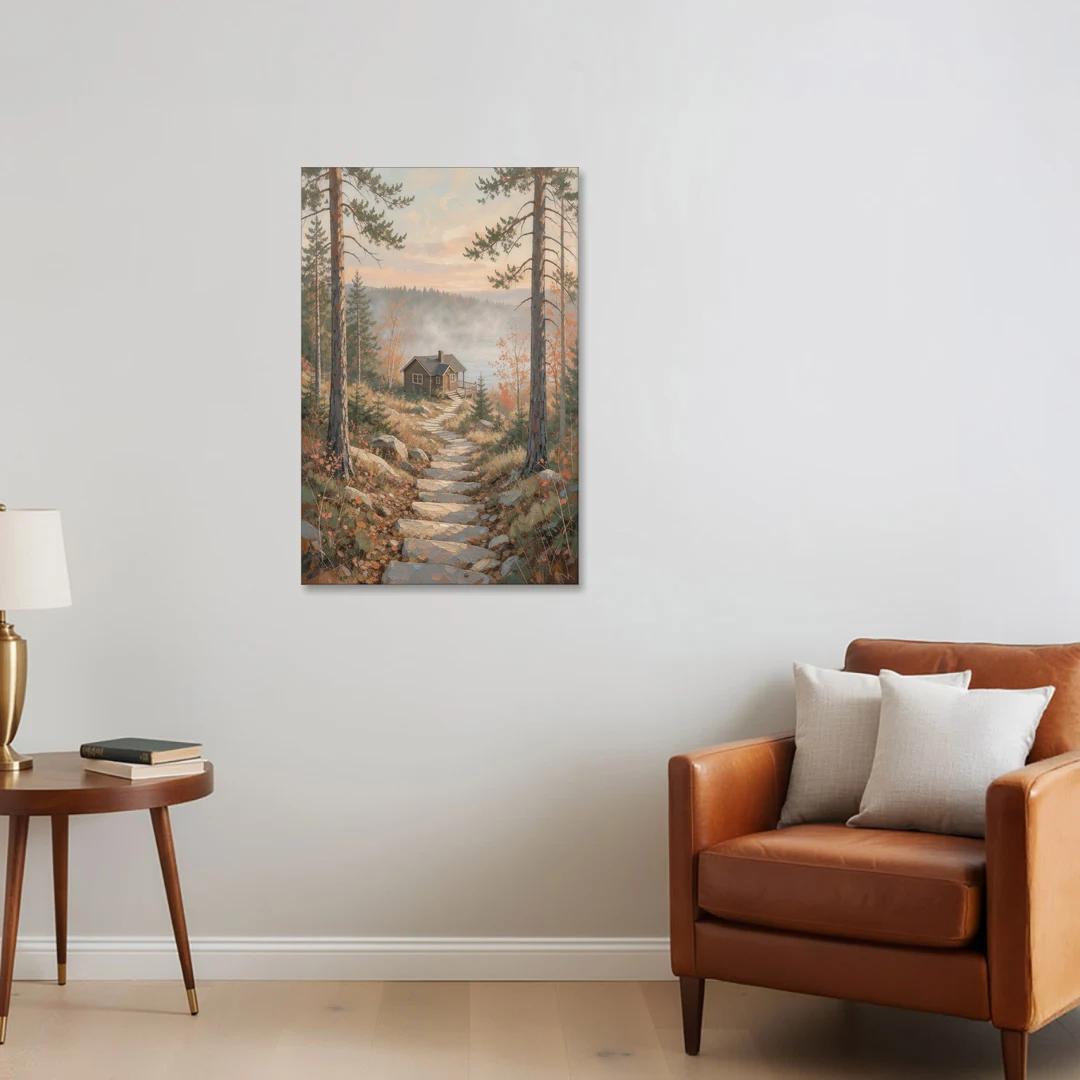 Calming Canvas Art of a Lakeside Cottage Path - Canvas Wall Art - Sofa - 24x36