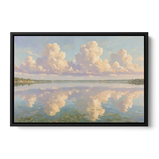 Calming Summer Clouds on the Bay for the Bedroom - Black Framed Canvas Wall Art - Front