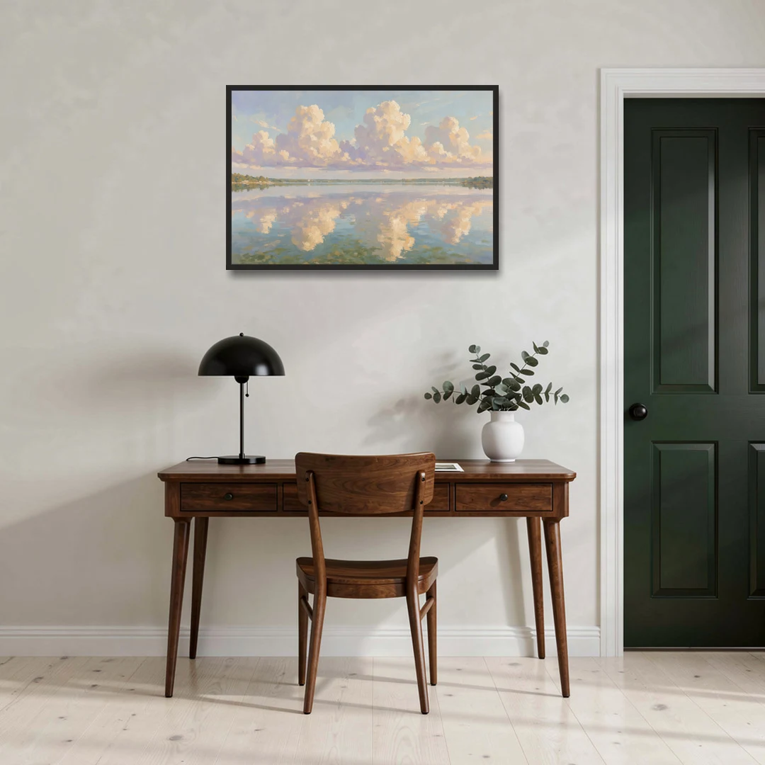 Calming Summer Clouds on the Bay for the Bedroom - Black Framed Canvas Wall Art - Office - 36x24