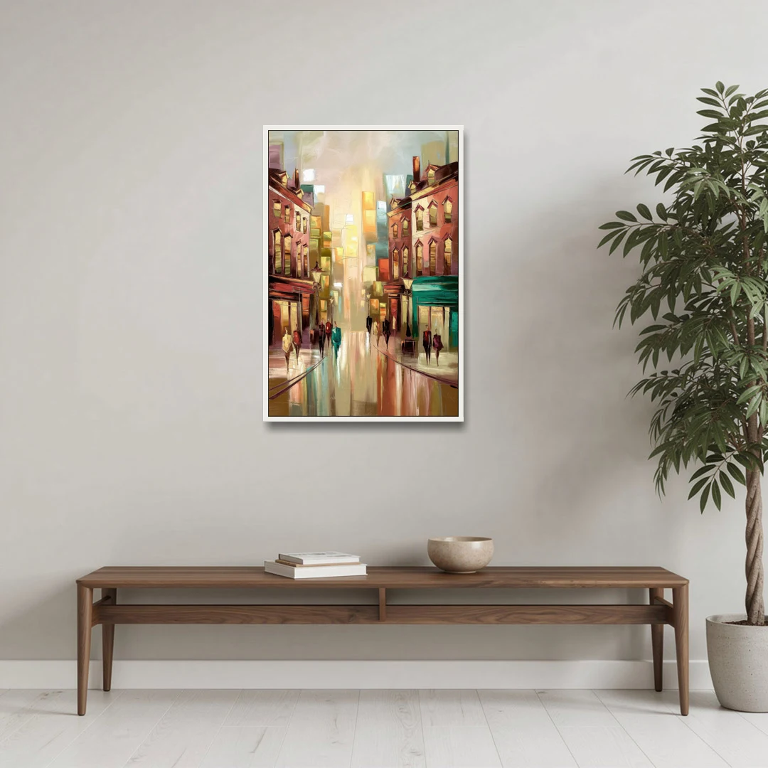 Camden Downtown Streetscape - White Framed Canvas Wall Art - Coffee Table - 24x36