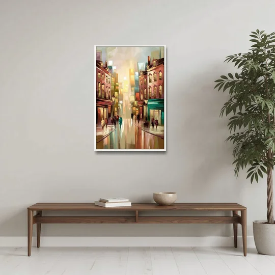 Camden Downtown Streetscape - White Framed Canvas Wall Art - Coffee Table - 24x36