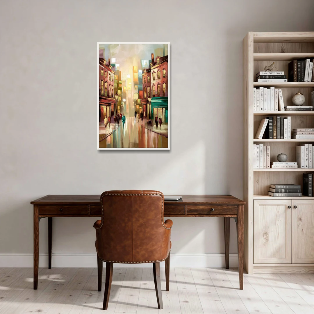 Camden Downtown Streetscape - White Framed Canvas Wall Art - Office - 24x36