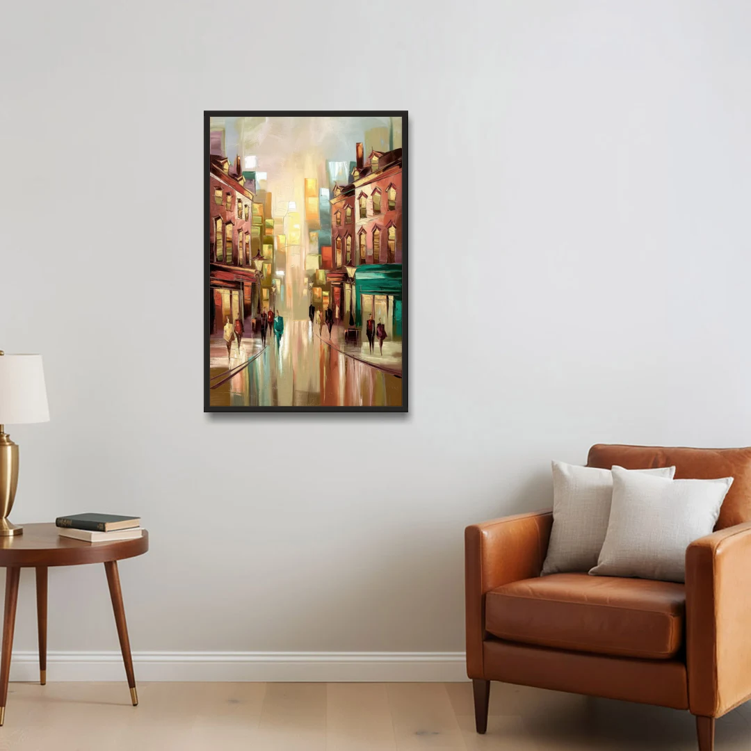 Camden Downtown Streetscape - Black Framed Canvas Wall Art - Sofa - 24x36