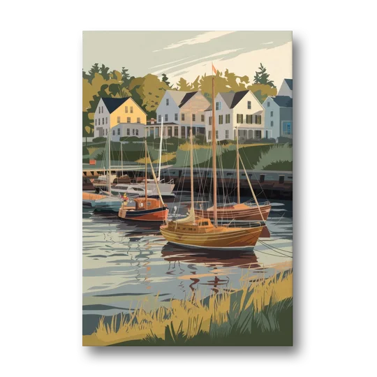 Camden Harbor Boats and Skyline - Canvas Wall Art - Front