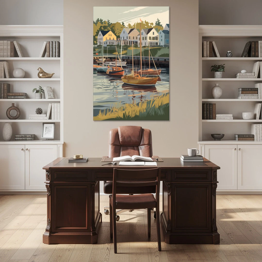 Camden Harbor Boats and Skyline - Canvas Wall Art - Office - 40x60