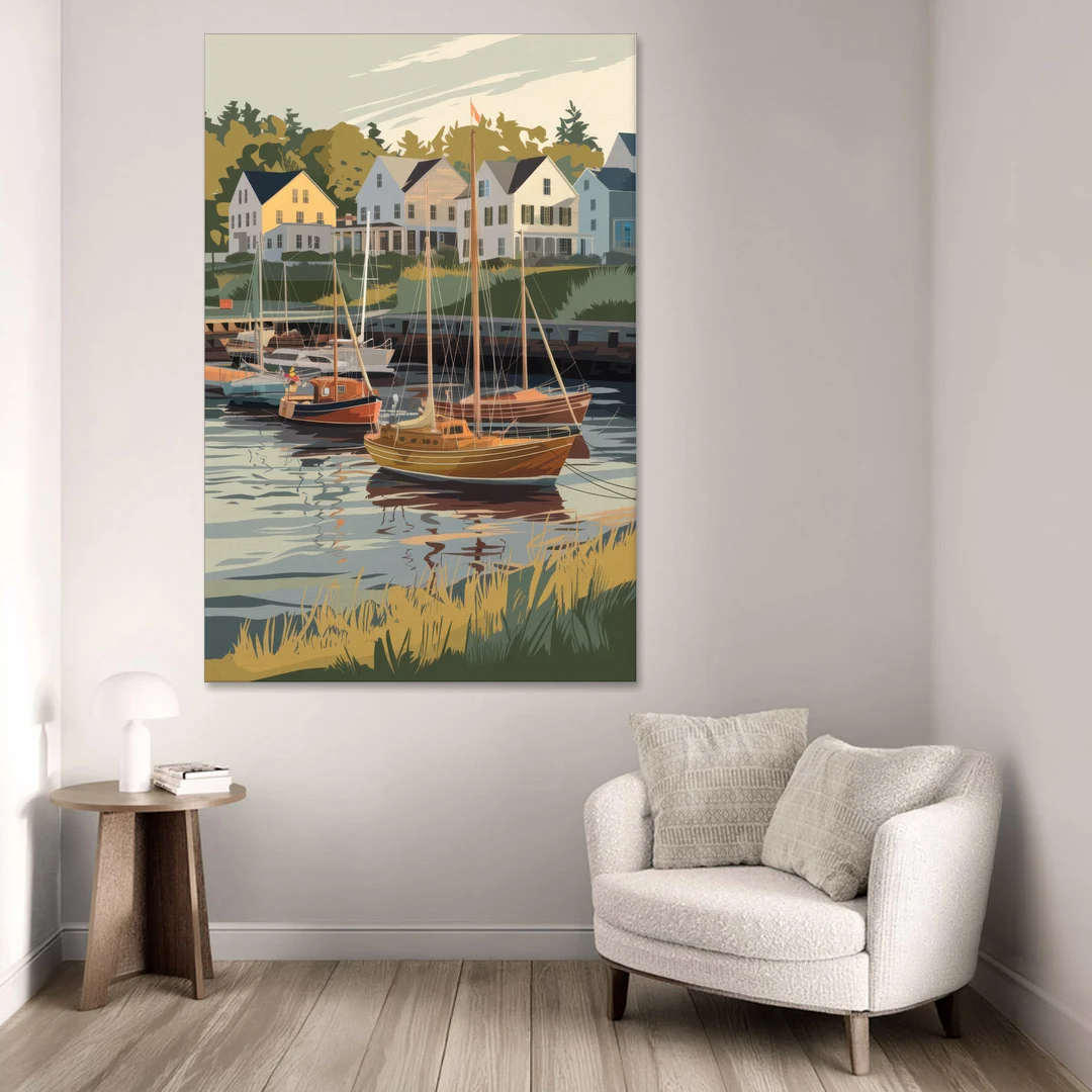 Camden Harbor Boats and Skyline - Canvas Wall Art - Sofa - 40x60