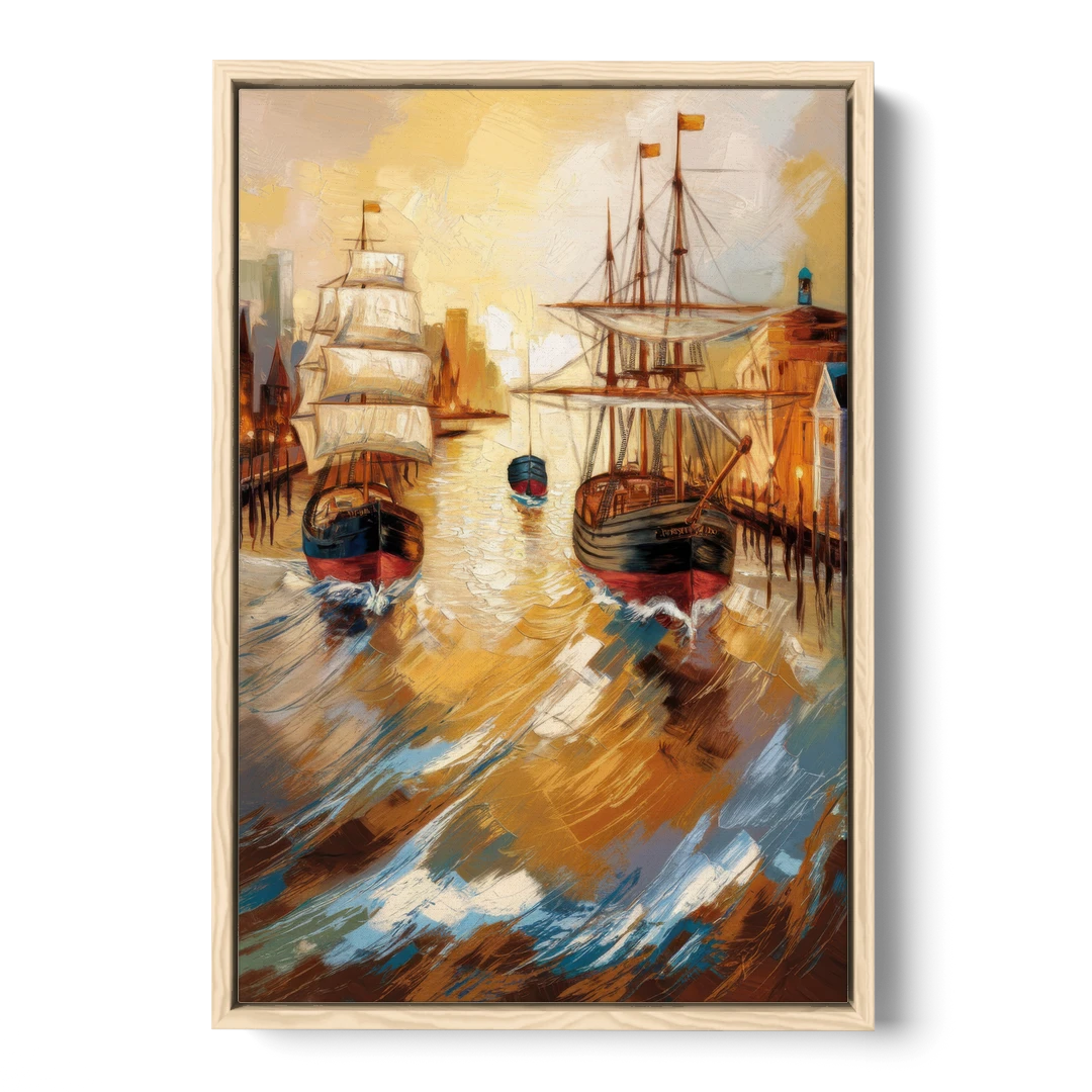 Camden Historic Waterfront - Oak Framed Canvas Wall Art - Front