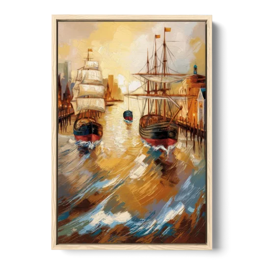 Camden Historic Waterfront - Oak Framed Canvas Wall Art - Front