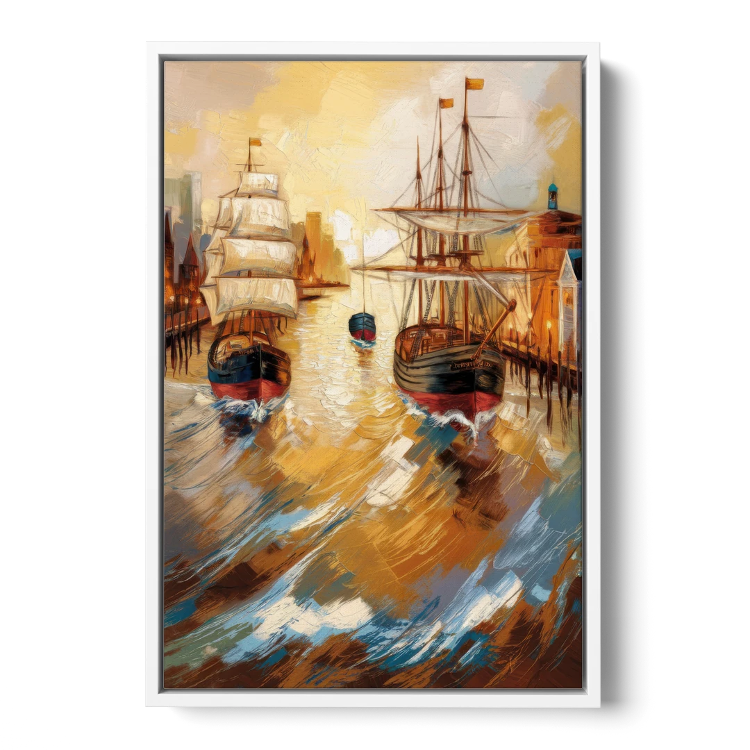 Camden Historic Waterfront - White Framed Canvas Wall Art - Front