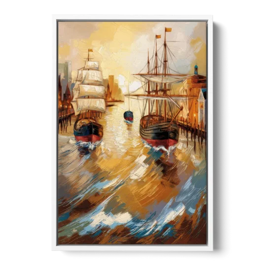 Camden Historic Waterfront - White Framed Canvas Wall Art - Front