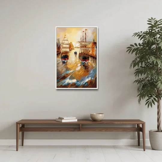 Camden Historic Waterfront - White Framed Canvas Wall Art - Coffee Table - 24x36