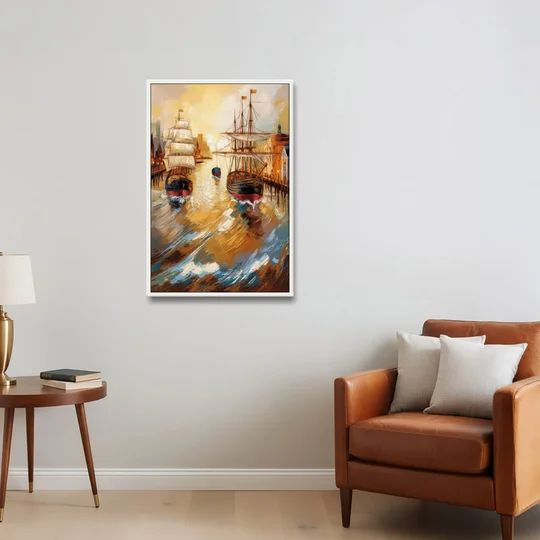 Camden Historic Waterfront - White Framed Canvas Wall Art - Sofa - 24x36