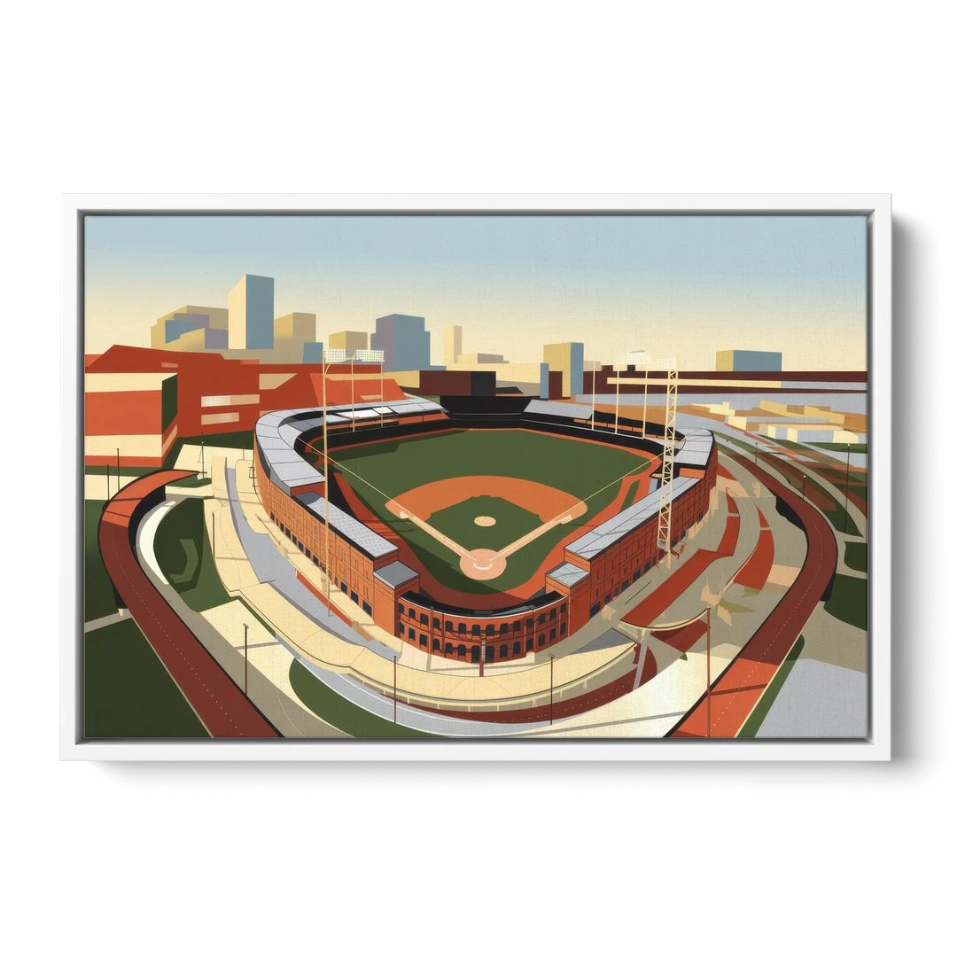 Camden Yards Baseball Stadium - White Framed Canvas Wall Art - Front