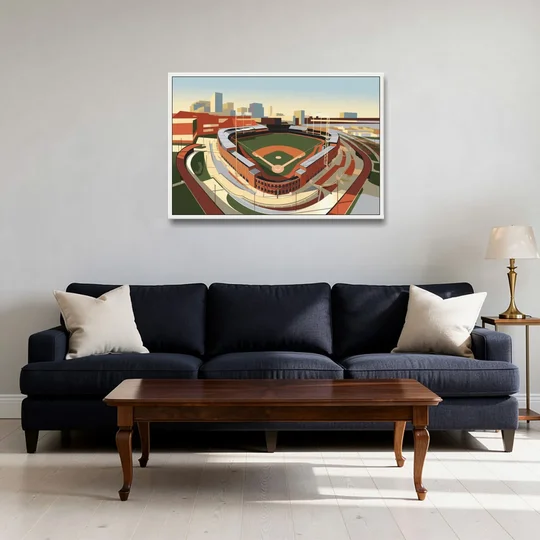 Camden Yards Baseball Stadium - White Framed Canvas Wall Art - Sofa - 36x24