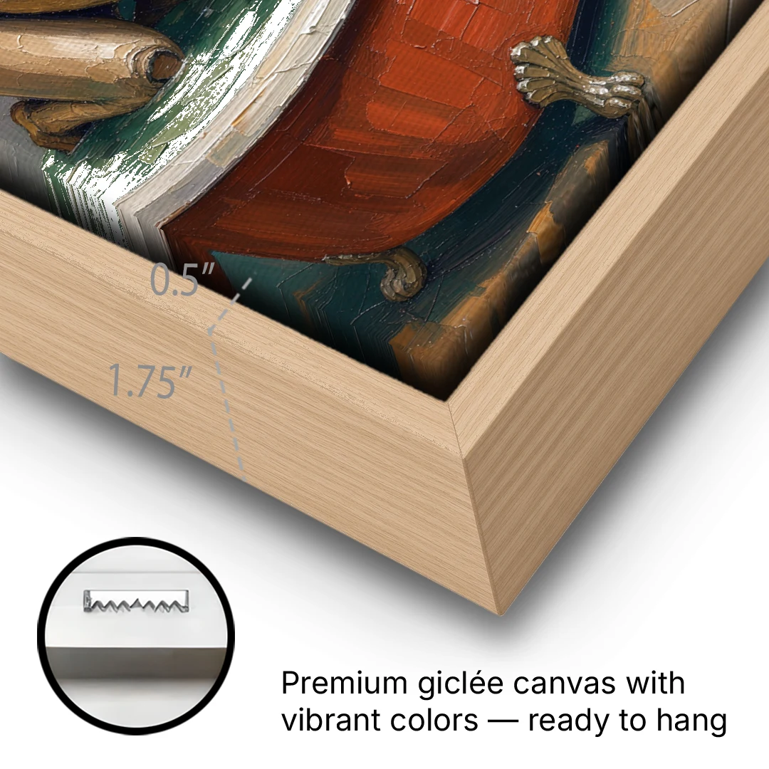 Camel Kneeling in a Clawfoot Tub - Oak Framed Canvas Wall Art - Gallery Wrap Corner
