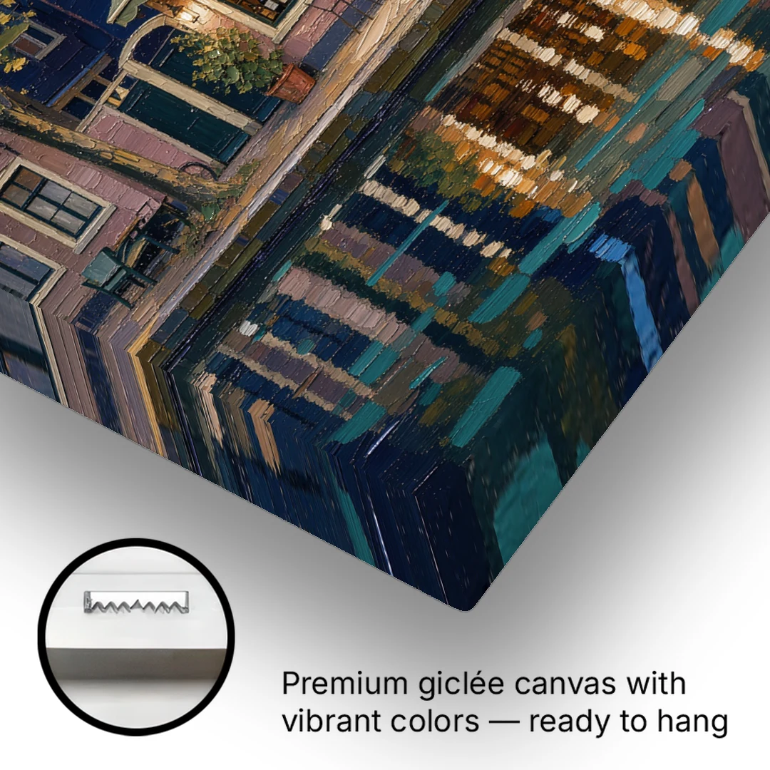 Canal Wine Bar at Night for the Home Bar - Canvas Wall Art - Gallery Wrap Corner
