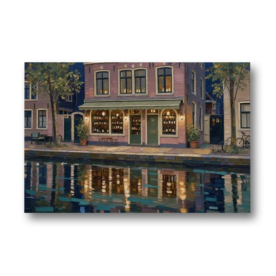 Canal Wine Bar at Night for the Home Bar - Canvas Wall Art - Front