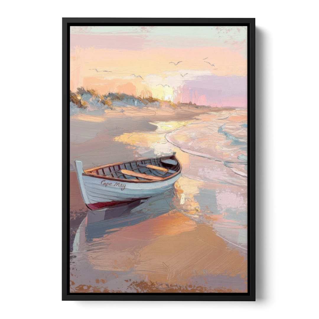Cape May Beach Sunrise - Black Framed Canvas Wall Art - Front
