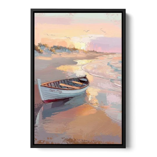 Cape May Beach Sunrise - Black Framed Canvas Wall Art - Front