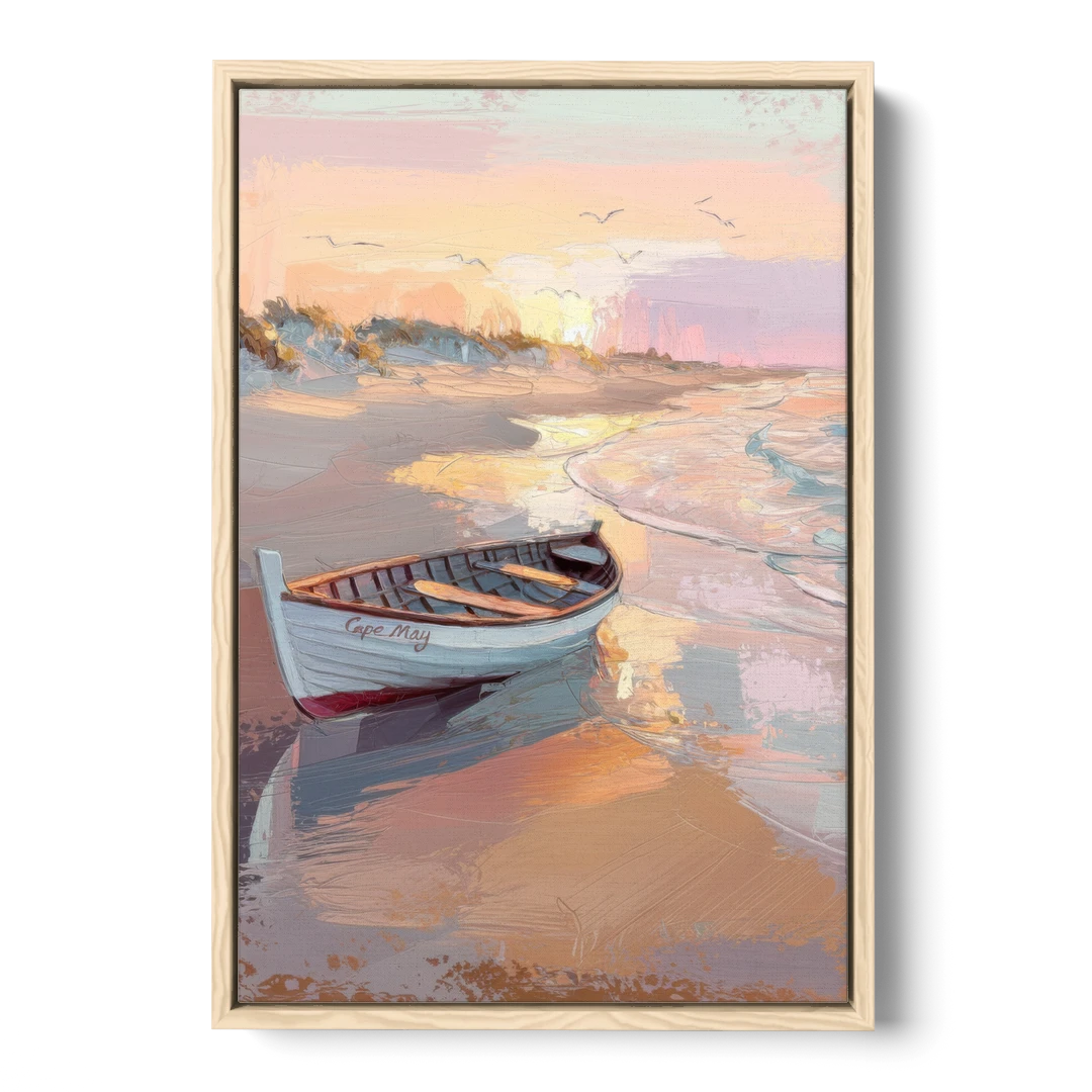 Cape May Beach Sunrise - Oak Framed Canvas Wall Art - Front