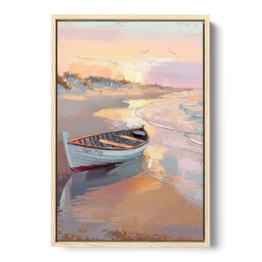 Cape May Beach Sunrise - Oak Framed Canvas Wall Art - Front