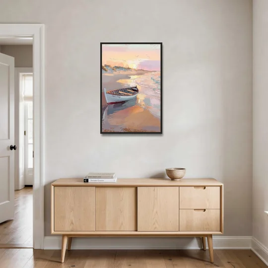 Cape May Beach Sunrise - Black Framed Canvas Wall Art - Coffee Table - 24x36