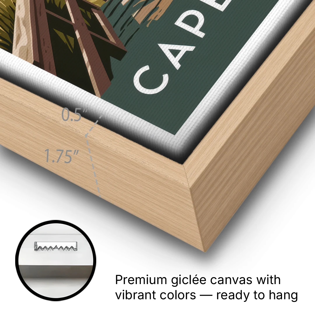 Cape May Boardwalk Views - Oak Framed Canvas Wall Art - Gallery Wrap Corner