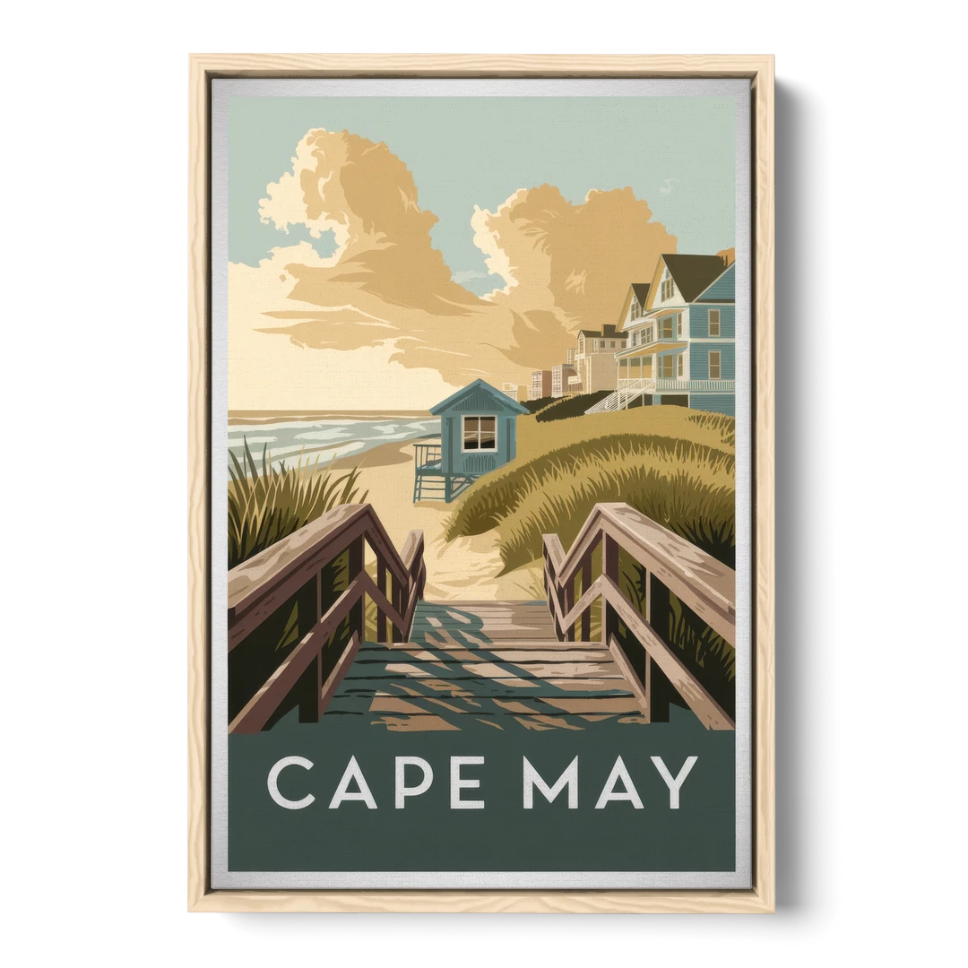 Cape May Boardwalk Views - Oak Framed Canvas Wall Art - Front