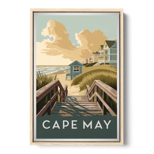 Cape May Boardwalk Views - Oak Framed Canvas Wall Art - Front