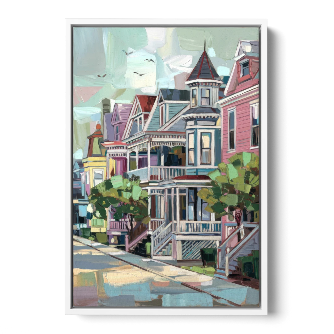 Cape May Historic District - White Framed Canvas Wall Art - Front