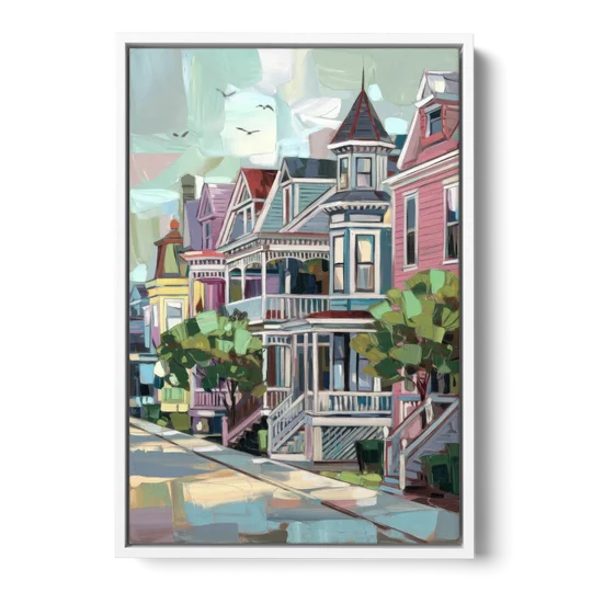 Cape May Historic District - White Framed Canvas Wall Art - Front