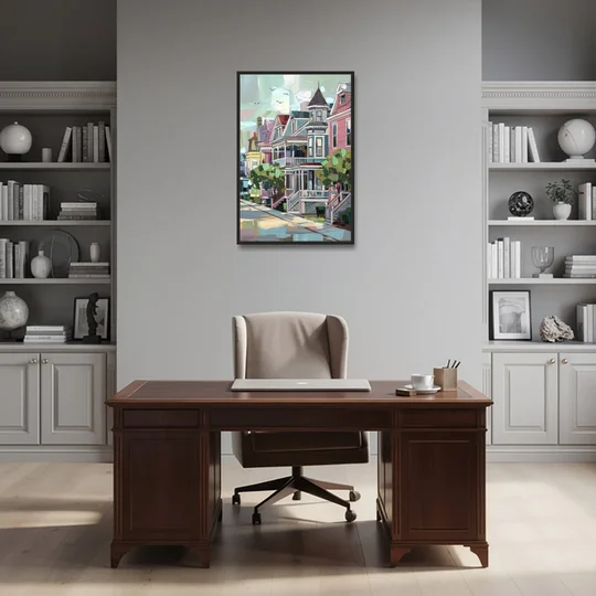Cape May Historic District - Black Framed Canvas Wall Art - Office - 24x36