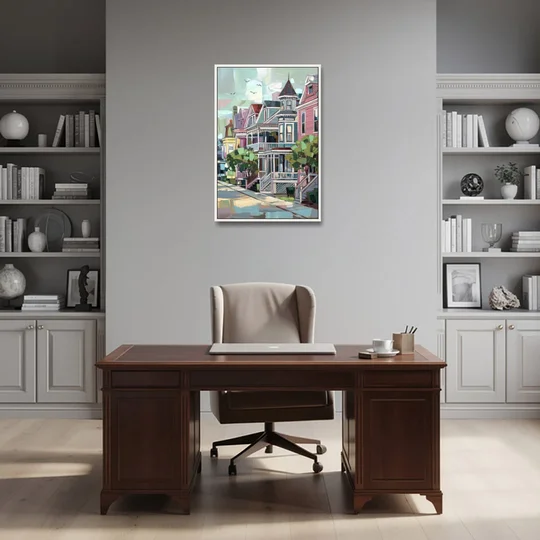 Cape May Historic District - White Framed Canvas Wall Art - Office - 24x36