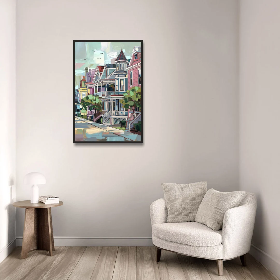 Cape May Historic District - Black Framed Canvas Wall Art - Sofa - 24x36